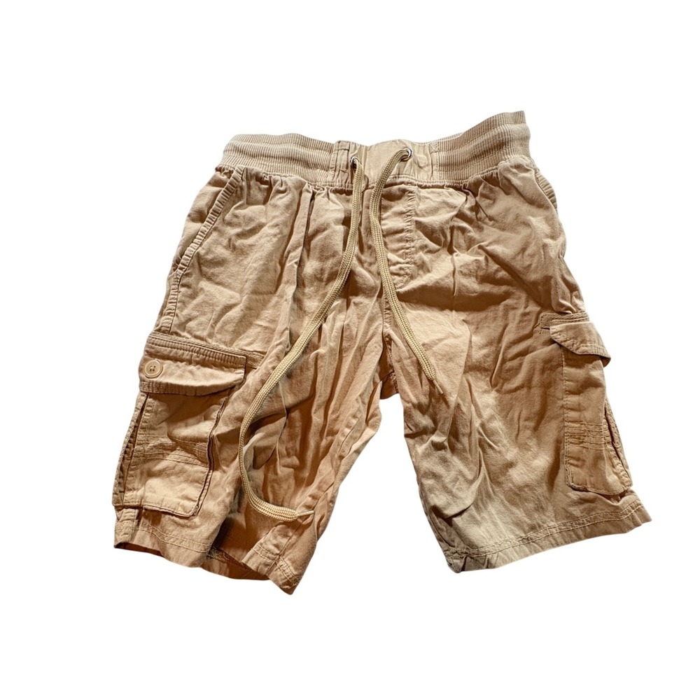 Open Trails Cargo Shorts Men Medium Tan Khaki Cotton Elastic Waist Hiking Casual